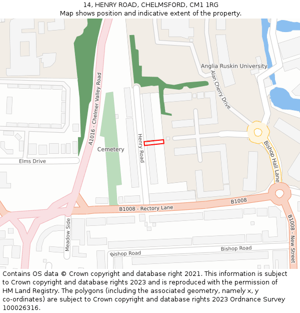 14, HENRY ROAD, CHELMSFORD, CM1 1RG: Location map and indicative extent of plot