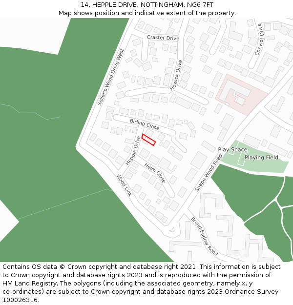 14, HEPPLE DRIVE, NOTTINGHAM, NG6 7FT: Location map and indicative extent of plot