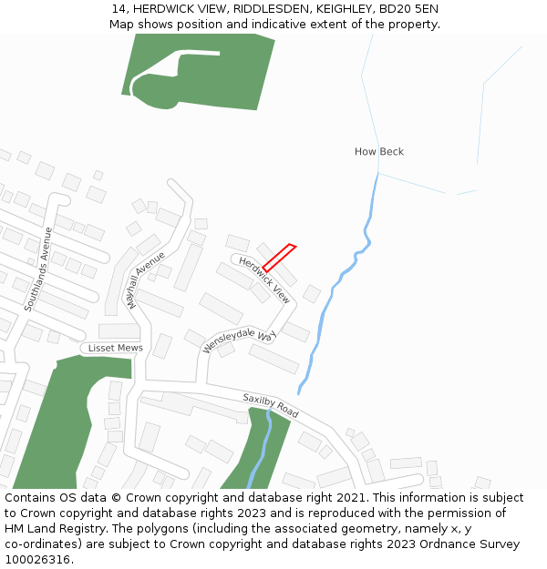 14, HERDWICK VIEW, RIDDLESDEN, KEIGHLEY, BD20 5EN: Location map and indicative extent of plot
