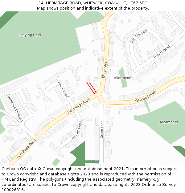 14, HERMITAGE ROAD, WHITWICK, COALVILLE, LE67 5EG: Location map and indicative extent of plot