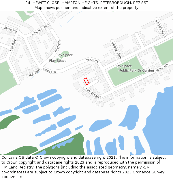 14, HEWITT CLOSE, HAMPTON HEIGHTS, PETERBOROUGH, PE7 8ST: Location map and indicative extent of plot