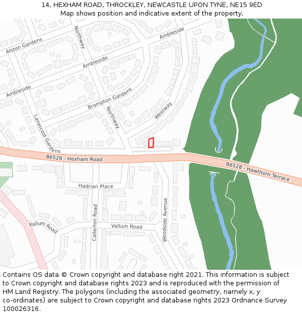 14, HEXHAM ROAD, THROCKLEY, NEWCASTLE UPON TYNE, NE15 9ED: Location map and indicative extent of plot