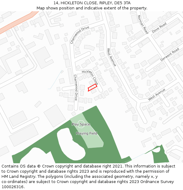 14, HICKLETON CLOSE, RIPLEY, DE5 3TA: Location map and indicative extent of plot