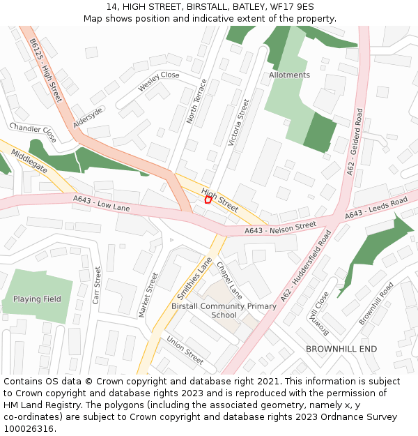 14, HIGH STREET, BIRSTALL, BATLEY, WF17 9ES: Location map and indicative extent of plot