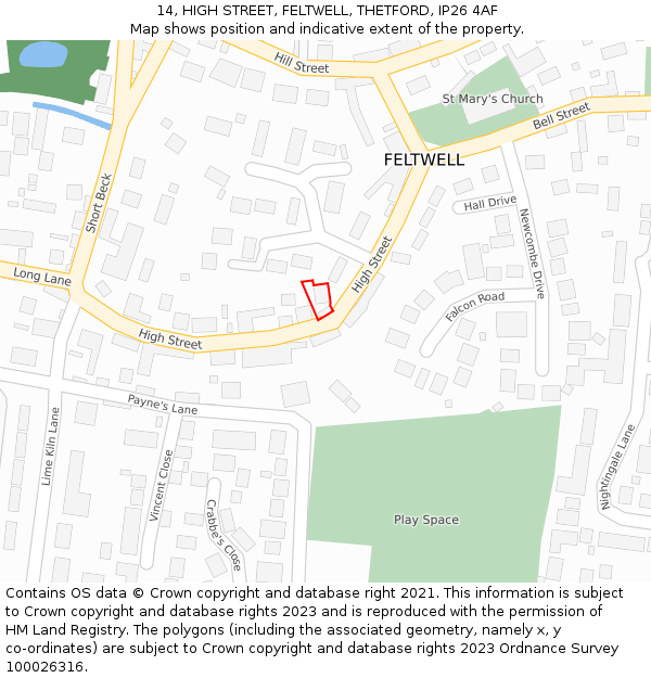 14, HIGH STREET, FELTWELL, THETFORD, IP26 4AF: Location map and indicative extent of plot