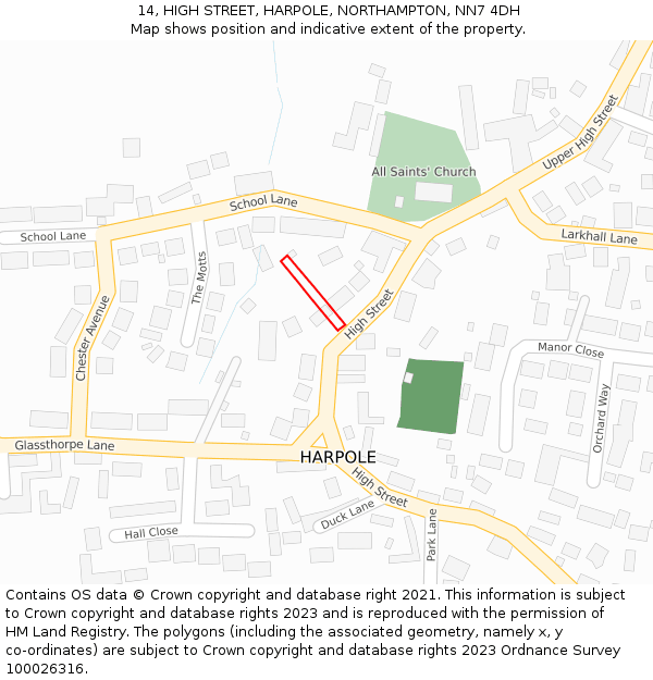 14, HIGH STREET, HARPOLE, NORTHAMPTON, NN7 4DH: Location map and indicative extent of plot