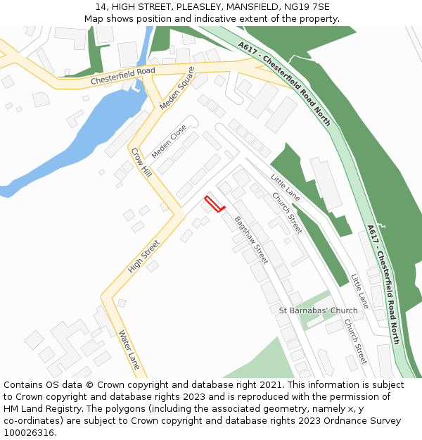 14, HIGH STREET, PLEASLEY, MANSFIELD, NG19 7SE: Location map and indicative extent of plot