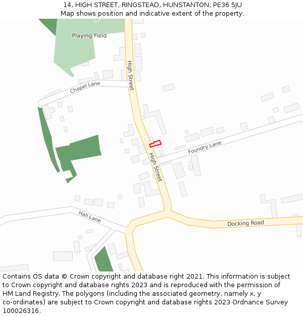 14, HIGH STREET, RINGSTEAD, HUNSTANTON, PE36 5JU: Location map and indicative extent of plot