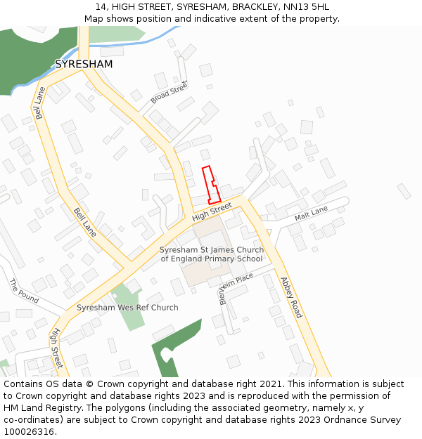 14, HIGH STREET, SYRESHAM, BRACKLEY, NN13 5HL: Location map and indicative extent of plot