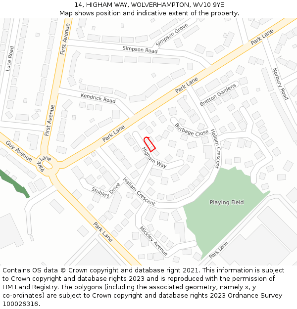 14, HIGHAM WAY, WOLVERHAMPTON, WV10 9YE: Location map and indicative extent of plot