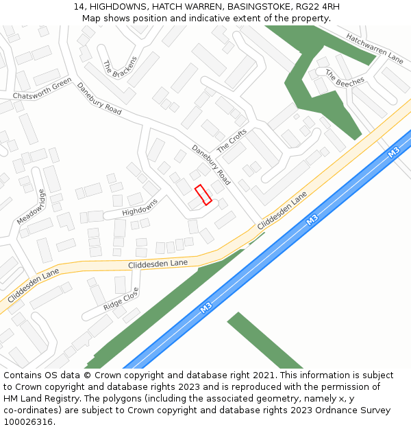 14, HIGHDOWNS, HATCH WARREN, BASINGSTOKE, RG22 4RH: Location map and indicative extent of plot