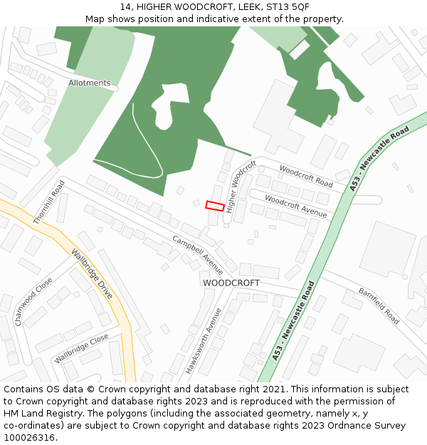 14, HIGHER WOODCROFT, LEEK, ST13 5QF: Location map and indicative extent of plot