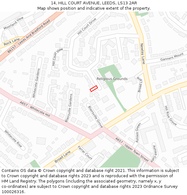 14, HILL COURT AVENUE, LEEDS, LS13 2AR: Location map and indicative extent of plot