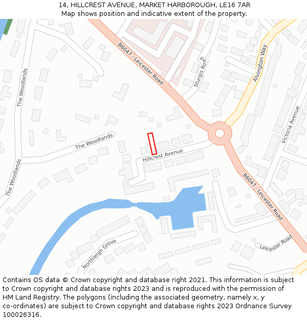 14, HILLCREST AVENUE, MARKET HARBOROUGH, LE16 7AR: Location map and indicative extent of plot