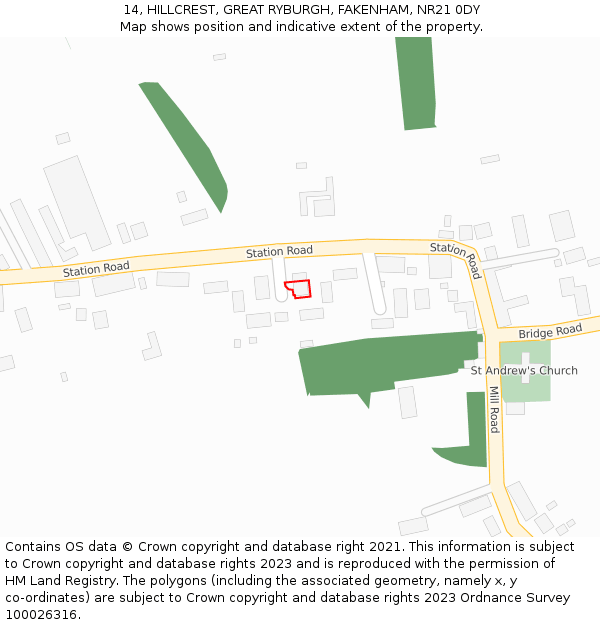 14, HILLCREST, GREAT RYBURGH, FAKENHAM, NR21 0DY: Location map and indicative extent of plot