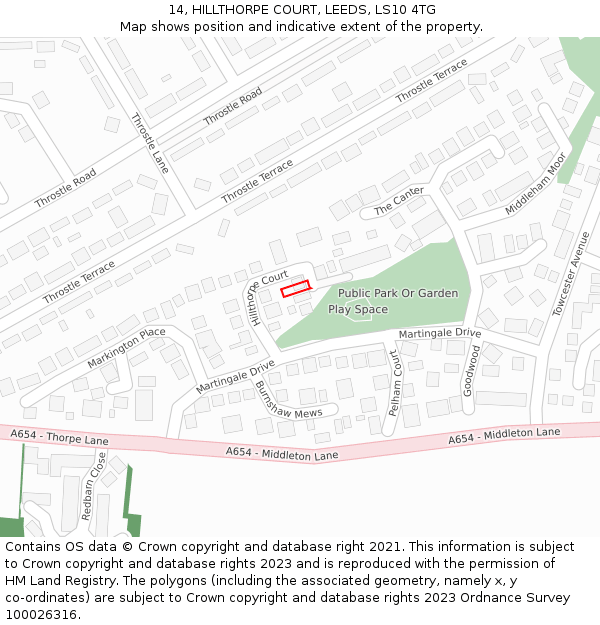 14, HILLTHORPE COURT, LEEDS, LS10 4TG: Location map and indicative extent of plot