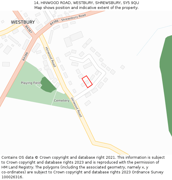 14, HINWOOD ROAD, WESTBURY, SHREWSBURY, SY5 9QU: Location map and indicative extent of plot