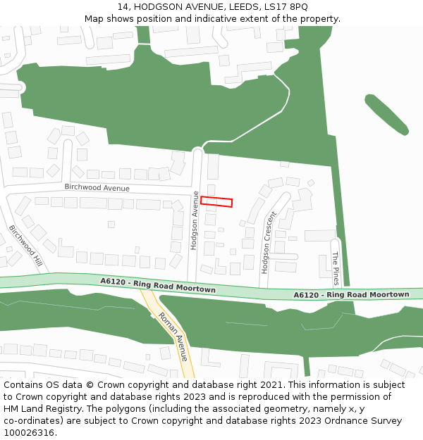 14, HODGSON AVENUE, LEEDS, LS17 8PQ: Location map and indicative extent of plot
