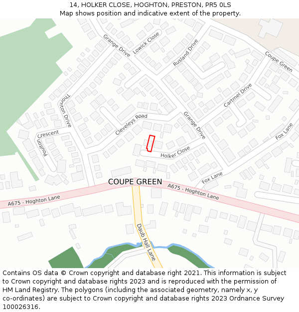 14, HOLKER CLOSE, HOGHTON, PRESTON, PR5 0LS: Location map and indicative extent of plot
