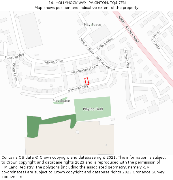 14, HOLLYHOCK WAY, PAIGNTON, TQ4 7FN: Location map and indicative extent of plot