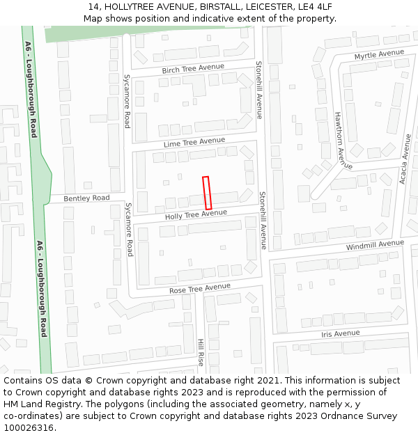 14, HOLLYTREE AVENUE, BIRSTALL, LEICESTER, LE4 4LF: Location map and indicative extent of plot