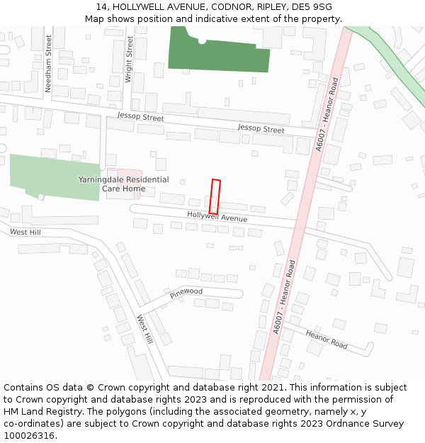 14, HOLLYWELL AVENUE, CODNOR, RIPLEY, DE5 9SG: Location map and indicative extent of plot