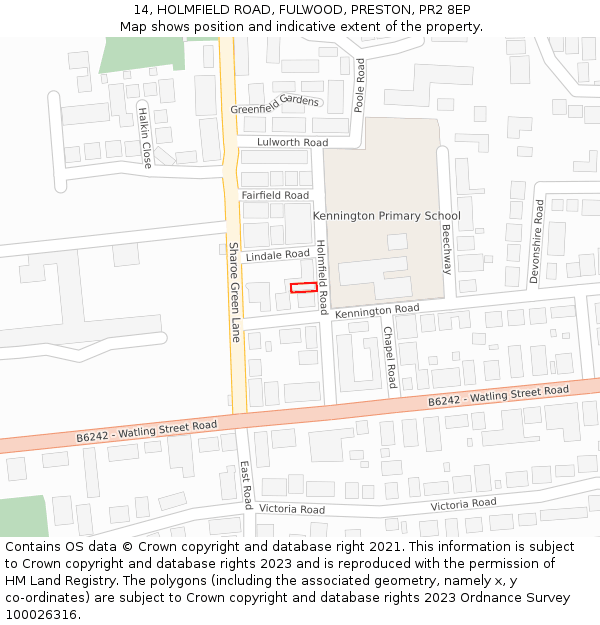 14, HOLMFIELD ROAD, FULWOOD, PRESTON, PR2 8EP: Location map and indicative extent of plot