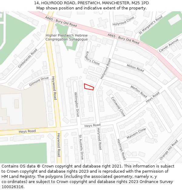 14, HOLYROOD ROAD, PRESTWICH, MANCHESTER, M25 1PD: Location map and indicative extent of plot