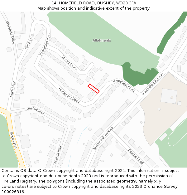 14, HOMEFIELD ROAD, BUSHEY, WD23 3FA: Location map and indicative extent of plot