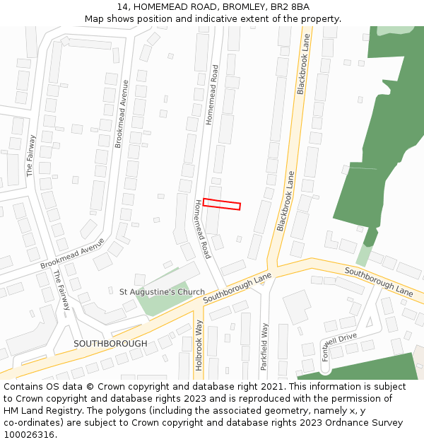 14, HOMEMEAD ROAD, BROMLEY, BR2 8BA: Location map and indicative extent of plot