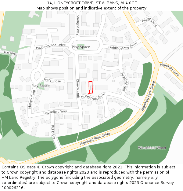 14, HONEYCROFT DRIVE, ST ALBANS, AL4 0GE: Location map and indicative extent of plot