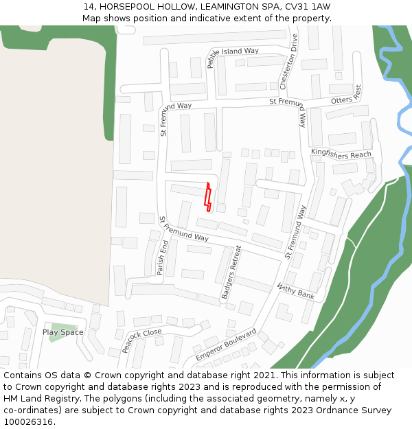 14, HORSEPOOL HOLLOW, LEAMINGTON SPA, CV31 1AW: Location map and indicative extent of plot