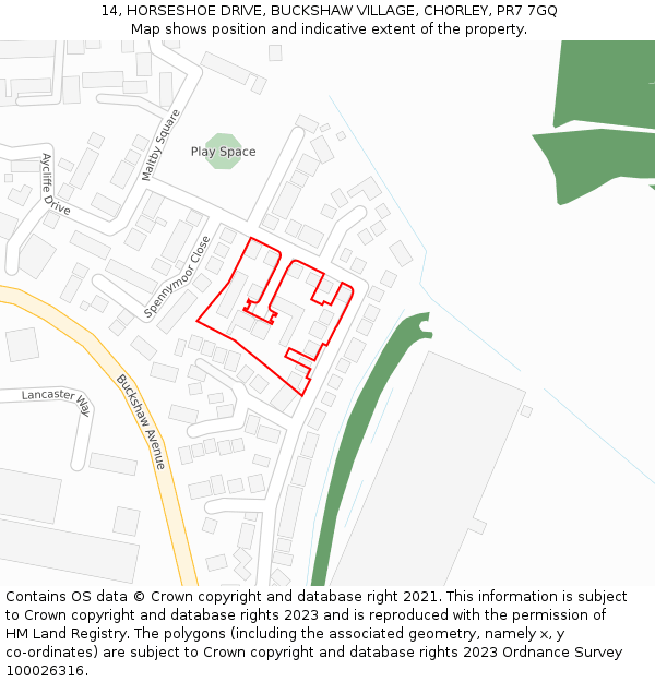 14, HORSESHOE DRIVE, BUCKSHAW VILLAGE, CHORLEY, PR7 7GQ: Location map and indicative extent of plot