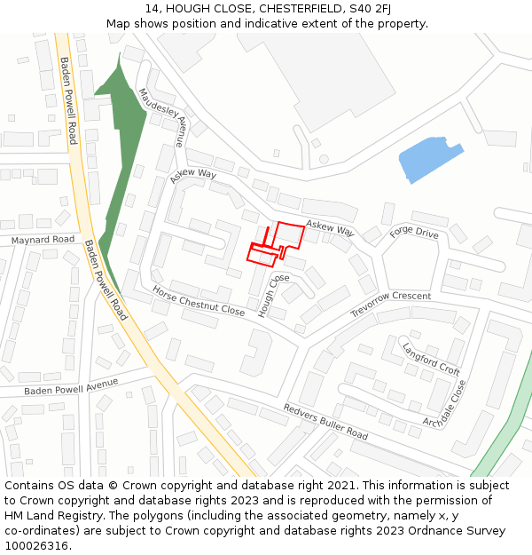 14, HOUGH CLOSE, CHESTERFIELD, S40 2FJ: Location map and indicative extent of plot