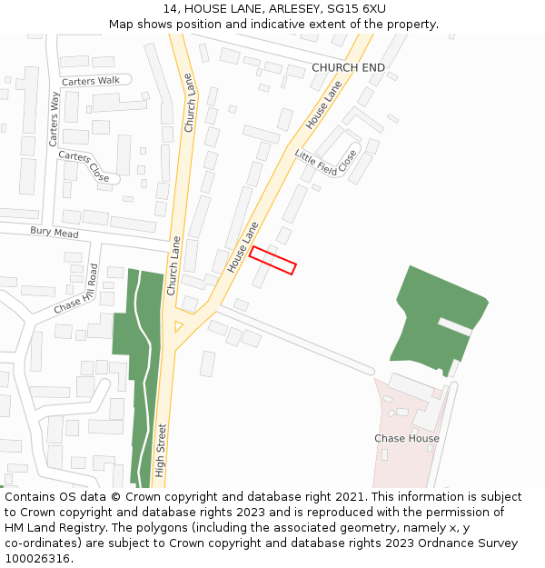 14, HOUSE LANE, ARLESEY, SG15 6XU: Location map and indicative extent of plot