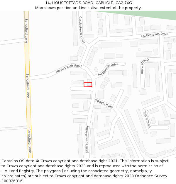 14, HOUSESTEADS ROAD, CARLISLE, CA2 7XG: Location map and indicative extent of plot