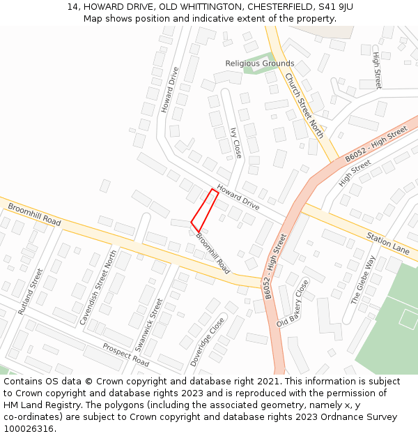 14, HOWARD DRIVE, OLD WHITTINGTON, CHESTERFIELD, S41 9JU: Location map and indicative extent of plot