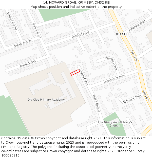 14, HOWARD GROVE, GRIMSBY, DN32 8JE: Location map and indicative extent of plot
