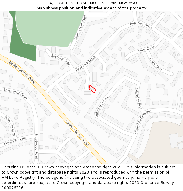 14, HOWELLS CLOSE, NOTTINGHAM, NG5 8SQ: Location map and indicative extent of plot