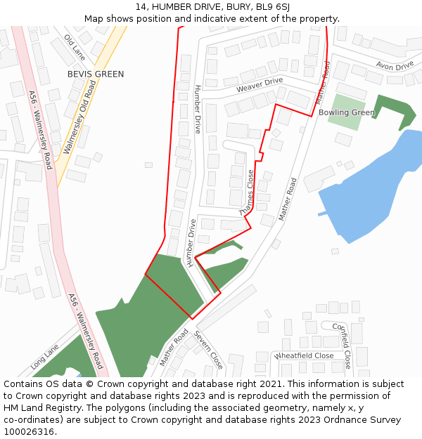 14, HUMBER DRIVE, BURY, BL9 6SJ: Location map and indicative extent of plot