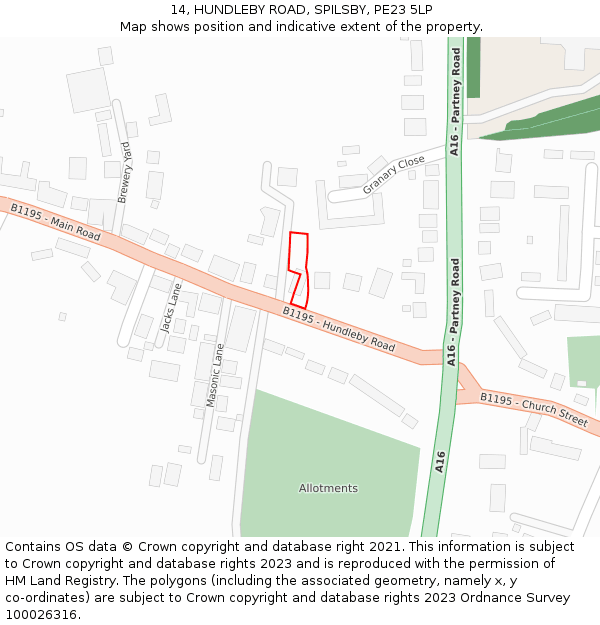 14, HUNDLEBY ROAD, SPILSBY, PE23 5LP: Location map and indicative extent of plot