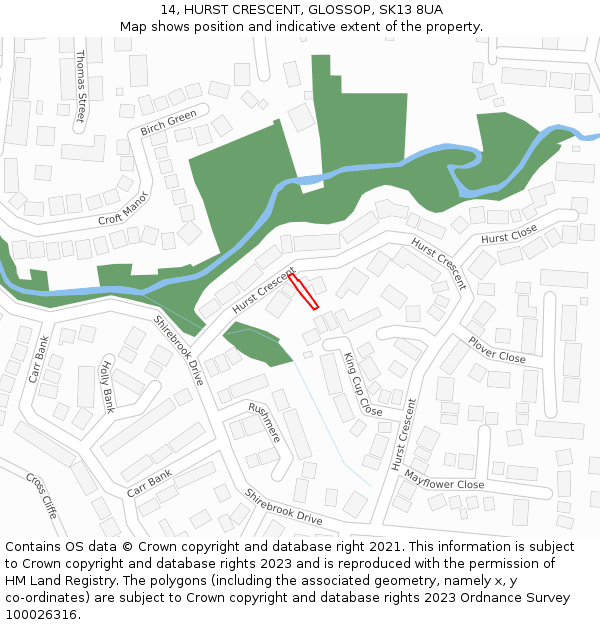 14, HURST CRESCENT, GLOSSOP, SK13 8UA: Location map and indicative extent of plot