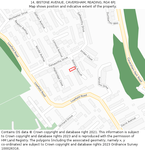 14, IBSTONE AVENUE, CAVERSHAM, READING, RG4 6PJ: Location map and indicative extent of plot