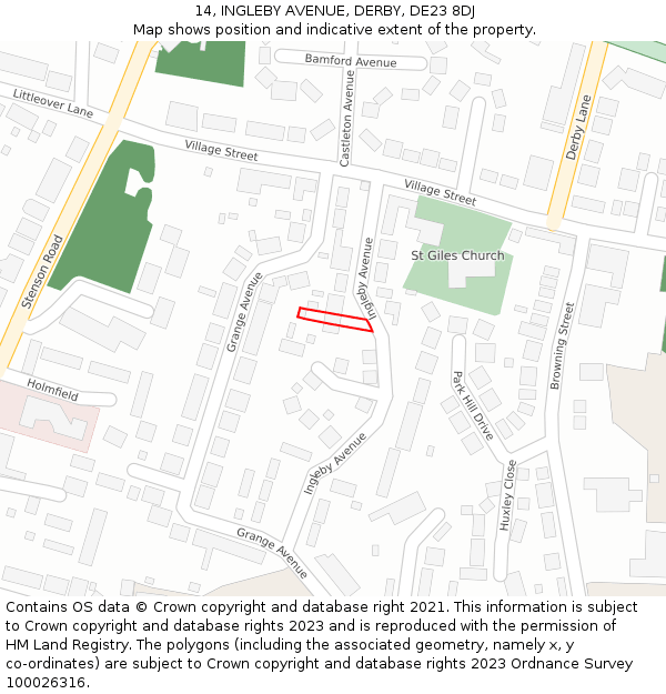 14, INGLEBY AVENUE, DERBY, DE23 8DJ: Location map and indicative extent of plot