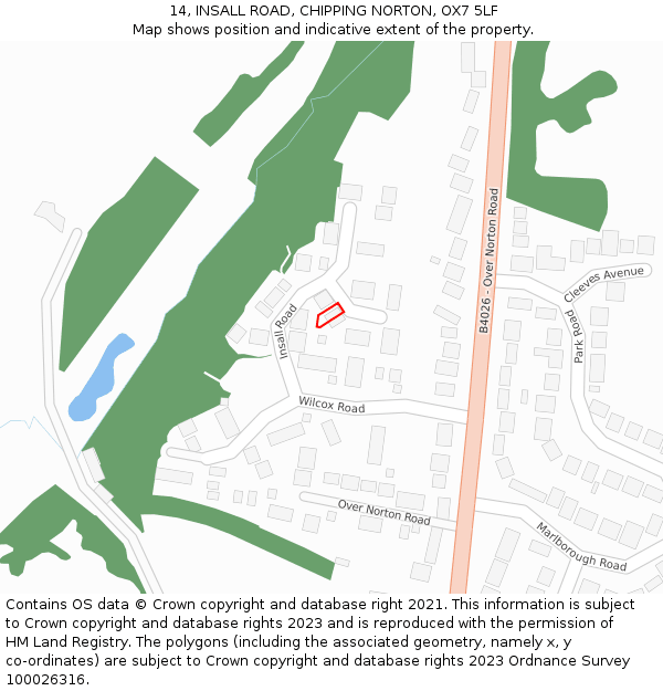 14, INSALL ROAD, CHIPPING NORTON, OX7 5LF: Location map and indicative extent of plot