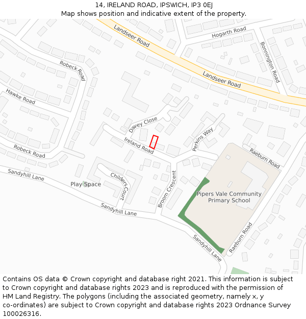 14, IRELAND ROAD, IPSWICH, IP3 0EJ: Location map and indicative extent of plot