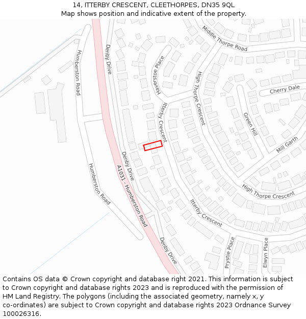 14, ITTERBY CRESCENT, CLEETHORPES, DN35 9QL: Location map and indicative extent of plot