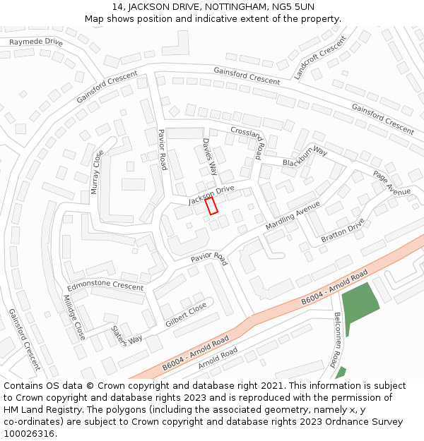 14, JACKSON DRIVE, NOTTINGHAM, NG5 5UN: Location map and indicative extent of plot