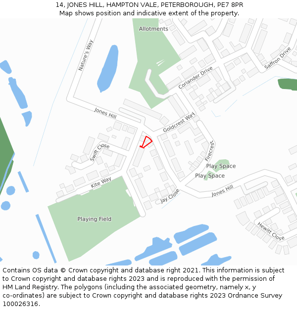 14, JONES HILL, HAMPTON VALE, PETERBOROUGH, PE7 8PR: Location map and indicative extent of plot