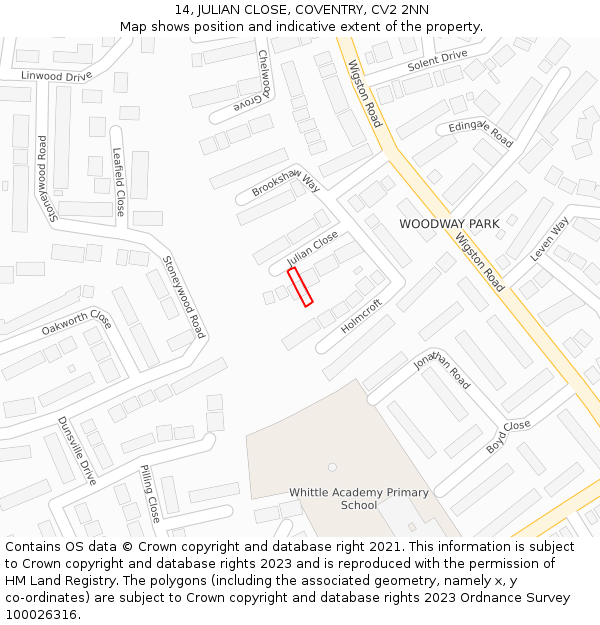 14, JULIAN CLOSE, COVENTRY, CV2 2NN: Location map and indicative extent of plot